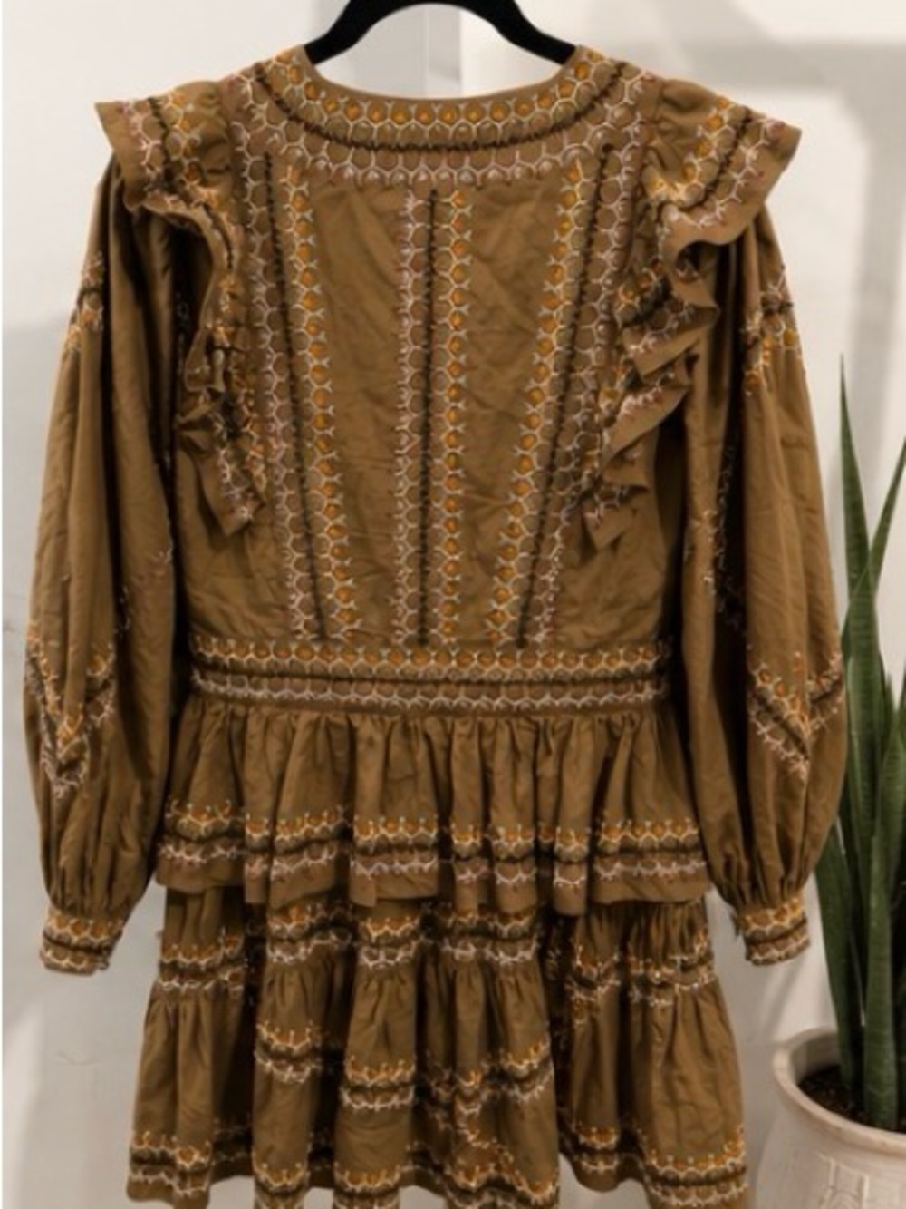 Ulla Johnson Embroidered Ruffle Mini Dress Size 8 Boho Cotton Long Sleeve - Picture 2 of 3